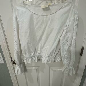 Maeve White long  Sleeve Blouse with embellished sleeves.